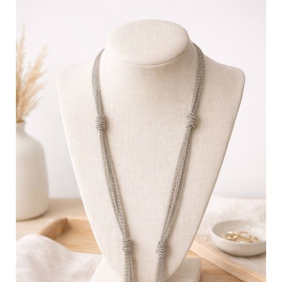Lia Sophia Silver Tone Multi-Strand Mesh Knot Necklace Layered Costume Jewelry - Picture 1 of 5